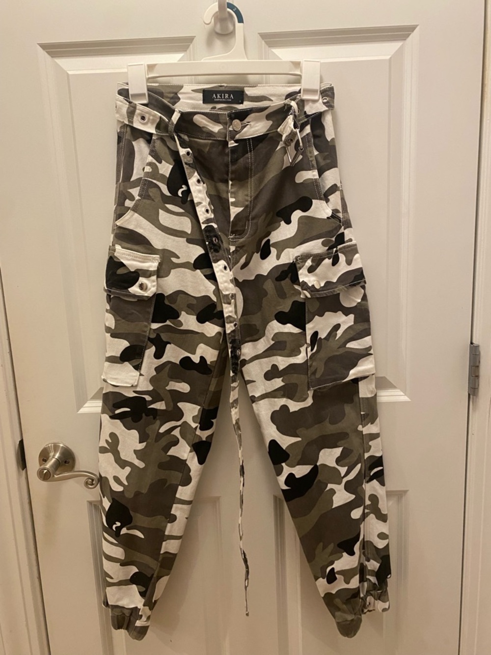 AKIRA Women's Green Camo Cargo Jeans